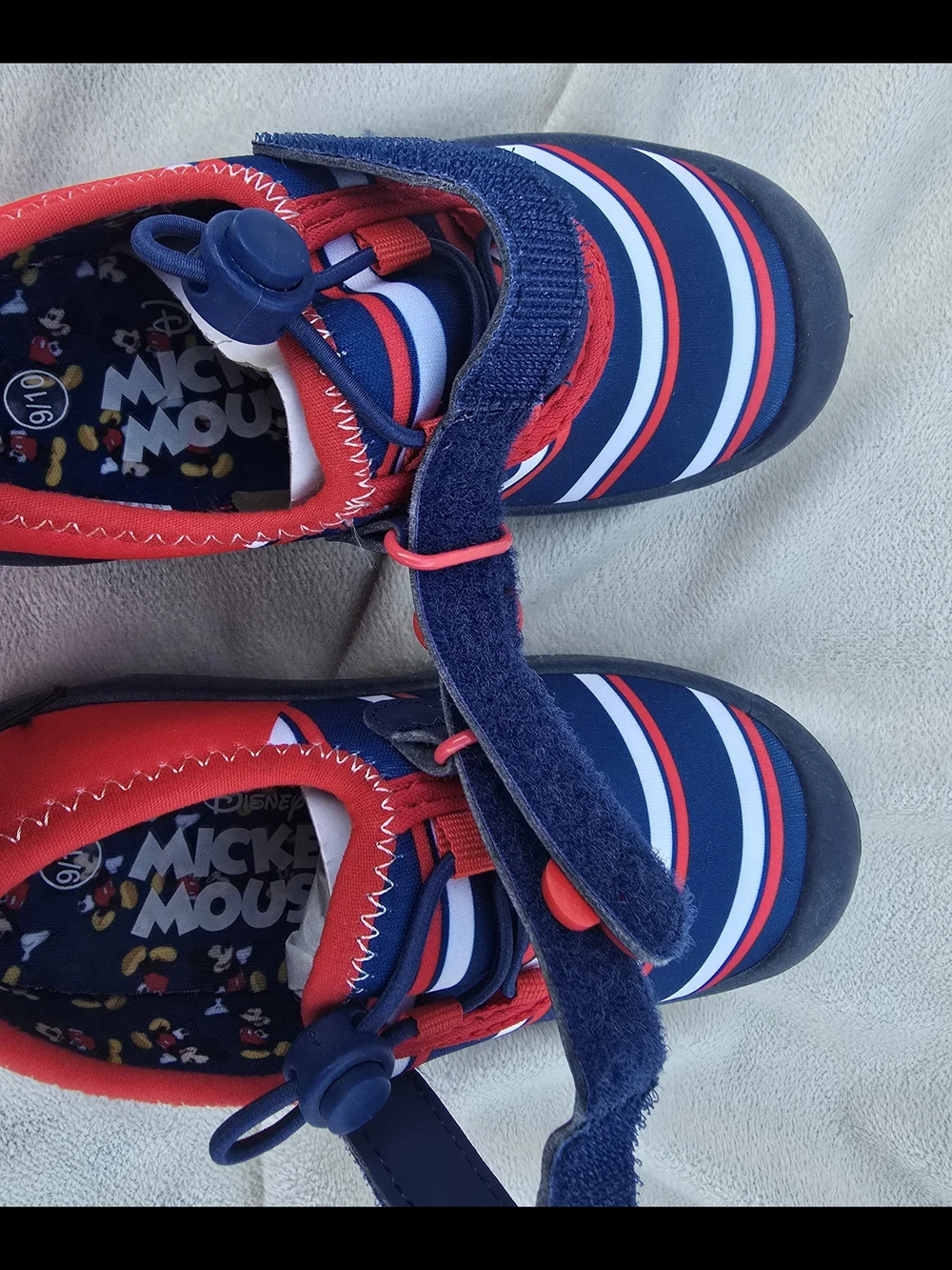 Disney Mickey Mouse Junior Kids SZ 9 10 Water Shoes Red White & Blue Striped NWT